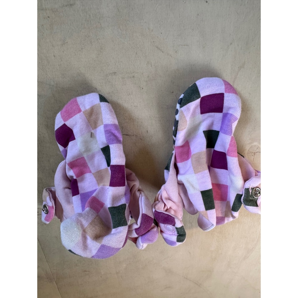 Zutano Pink Purple Checkered Organic Cotton Baby Booties Gripper Soles 18M